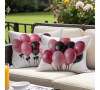 Outdoor Cushion Covers Waterproof 60 x 80 cm Set of 2, Pink Rectangular Lumbar Pillow Cases, Balloon Linen Waterproof Cushion Covers with Invisible Zipper, for Patio Furniture, Sofa, Bench O-9598