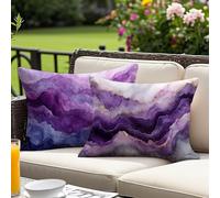 Outdoor Cushion Covers Waterproof 60 x 80 cm Set of 2, Purple Rectangular Lumbar Pillow Cases, Cloud Linen Waterproof Cushion Covers with Invisible Zipper, for Patio Furniture, Sofa, Bench O-8817