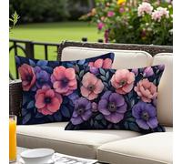 Outdoor Cushion Covers Waterproof 60 x 80 cm Set of 2, Purple Rectangular Lumbar Pillow Cases, Flower Linen Waterproof Cushion Covers with Invisible Zipper, for Patio Furniture, Sofa, Bench O-10368
