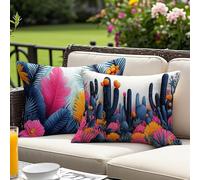 Outdoor Cushion Covers Waterproof 60 x 80 cm Set of 2, Tropical Rectangular Lumbar Pillow Cases, Plant Linen Waterproof Cushion Covers with Invisible Zipper, for Patio Furniture, Sofa, Bench O-10522