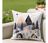 Outdoor Cushion Covers Waterproof, Beige Cushion Covers 45cm x 45cm 1 Pack Garden Cushions Landscape Decorative Pillows with Invisible Zipper Linen Pillow Cover for Farmhouse Sofa Patio Tent 2h-1676