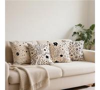 Outdoor Cushion Covers Waterproof, Cushion Cover 70x70cm, Set of 4 Sofa Cushions,Linen Garden Patio Pillow Covers Weatherproof, Bench, Balcony, Decor Throw Pillow Gifts Black White Simplicity d-179