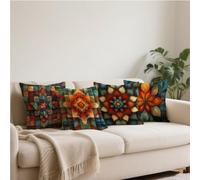 Outdoor Cushion Covers Waterproof, Cushion Cover 80x80cm, Set of 4 Sofa Cushions,Linen Garden Patio Pillow Covers Weatherproof, Bench, Balcony, Decor Throw Pillow, Decor Gifts lattice Mandala d-153