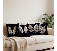Outdoor Cushion Covers Waterproof, Cushion Cover 90x90cm, Set of 4 Sofa Cushions,Linen Garden Patio Pillow Covers Weatherproof, Bench, Balcony, Decor Throw Pillow, Decor Gifts Black White leaf d-186