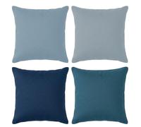 Outdoor Cushion Covers Waterproof, Pack of 4 Square Waterproof Cushion Covers , Decorative Faux Linen Throw Pillow Cases for Garden Sofa Bedroom Tent Patio 18x18 Inch (Lightblue, Dustblue, Teal, Navy)