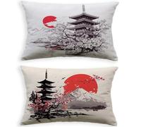 Outdoor Cushion Covers Waterproof White 16x24in 40 x 60cm Set of 2,2027 Landscape Rectangular Garden Cushion Covers for Patio Furniture,Fade Resistant & Heavy Duty Lumbar Pillow Cases for Bench L-P43