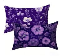 Outdoor Cushions 20x40 Set of 2 Pack, Purple Cushion Covers 8x16 inch, Flower Decorative Oblong Throw Pillow Case, Waterproof Velvet Outdoor Cushion Covers for Summer Garden Home Decor Gifts E-7113