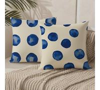 Outdoor Cushions 30cm x 30cm/12x12 Inch Large Cushion Covers Blue Throw Pillow Cover Polka Dots Velvet Square Pillowcases for Park Chair Balcony Bed Garden Decorative, Gifts for Women, Set of 2 1B-418