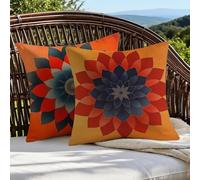 Outdoor Cushions 30cm x 30cm/12x12 Inch Large Cushion Covers Orange Throw Pillow Cover Flower Linen Square Pillowcases for Park Chair Balcony Bed Garden Decorative, Gifts for Women, Set of 2 1B-580