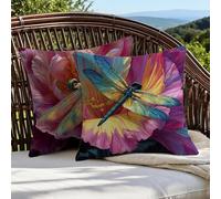 Outdoor Cushions 30cm x 30cm/12x12 Inch Large Cushion Covers Purple Throw Pillow Cover Dragonfly Linen Square Pillowcases for Park Chair Balcony Bed Garden Decorative, Gifts for Women, Set of 2 1B-243