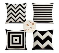Outdoor Cushions 30cm x 30cm Set of 4 black Cushion Covers White Garden Cushions Waterproof Linen Square Sofa Cushions Decorative Pillow Throw Pillows for Garden Patio Bench Chair Outdoor Home Decor