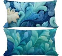 Outdoor Cushions 30cm x 50cm Turquoise Cushion Covers Set of 2 Sofa Pillows Covers Soft Rectangle Decorative Pillows Retro Pattern Design with Invisible Zip for Summer Patio Garden Furniture 10-4565r