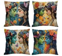 Outdoor Cushions 30x30 cm Cushion Covers Abstract Throw Pillow Covers Linen Decorative Pillows with Invisible Zipper Square Pillowcase for Garden Furniture Park Bench Room Decor, Pack of 4 Woman M58