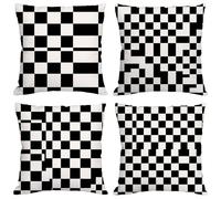 Outdoor Cushions 30x30 cm Cushion Covers Black And White Throw Pillow Covers Linen Decorative Pillows with Invisible Zipper Square Pillowcase for Garden Bench Room Decor,Pack of 4 Lattice M1560