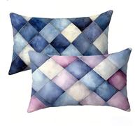 Outdoor Cushions 30x50 Set of 2 Pack, Geometry Cushion Covers 12x20 inch, Blue Decorative Oblong Throw Pillow Case, Waterproof Linen Outdoor Cushion Covers for Summer Garden Home Decor Gifts E-102