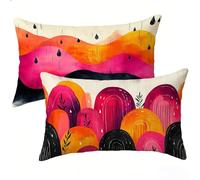 Outdoor Cushions 30x50 Set of 2 Pack, Red Cushion Covers 12x20 inch, Landscape Decorative Oblong Throw Pillow Case, Waterproof Linen Outdoor Cushion Covers for Summer Garden Home Decor Gifts E-597