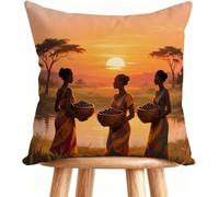 Outdoor Cushions 32x32 Inch Sofa Pillows Sunset Decorative Pillows Cases Linen, Double-Sided Printing for Home Decor African Woman D-L672Z