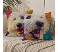 Outdoor Cushions 35cm x 35cm/14x14 Inch Large Cushion Covers Colorful Throw Pillow Cover Dog Velvet Square Pillowcases for Park Chair Balcony Bed Garden Decorative, Gifts for Women, Set of 2 1B-736