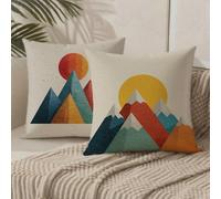 Outdoor Cushions 35cm x 35cm/14x14 Inch Large Cushion Covers Simplicity Throw Pillow Cover Mountain Velvet Square Pillowcases for Park Chair Balcony Garden Decorative, Gifts for Women, Set of 2 1B-646