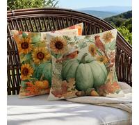 Outdoor Cushions 35cm x 35cm/14x14 Inch Large Cushion Covers Sunflower Throw Pillow Cover Pumpkin Linen Square Pillowcases for Park Chair Balcony Garden Decorative, Gifts for Women, Set of 2 1B-199