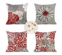 Outdoor Cushions 35cm x 35cm Set of 4 red Cushion Covers flower Garden Cushions Waterproof Linen Square Sofa Cushions Decorative Pillow Throw Pillows for Garden Patio Bench Chair Outdoor Home Decor