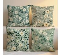 Outdoor Cushions 35x35 cm Duck Egg Outdoor Waterproof Linen Cushion Covers Floral Pattern Double Sided Printing Throw Pillow Case Set of 4 Spring Summer Garden Furniture Decor, Gifts for Women b-1343