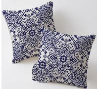 Outdoor Cushions 35x35 cm Navy Cushion Covers Waterproof Linen Pillows Set of 2 Decorative Pillowcases Outdoor Garden Cushions Bohon Retro Double Sided Printing for Garden Furniture Balcony Decor C446