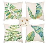 Outdoor Cushions 40cm x 40cm Set of 4 green Cushion Covers leaf Garden Cushions Waterproof Linen Square Sofa Cushions Decorative Pillow Throw Pillows for Garden Patio Bench Chair Outdoor Home Decor