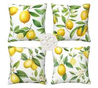 Outdoor Cushions 40cm x 40cm Set of 4 Waterproof Plants Cushion Covers Square Decorative Pillows Lemon Throw Pillow Case with Invisible Zipper for Outdoor Garden Patio Couch Bench 16x16 Inches -LI294
