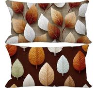 Outdoor Cushions 40cm x 70cm Brown Cushion Covers Set of 2 Sofa Pillows Covers Soft Rectangle Decorative Pillows Leaf Pattern Design with Invisible Zip for Summer Patio Garden Furniture 10-1086m