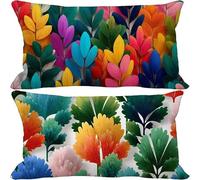 Outdoor Cushions 40cm x 70cm Color Cushion Covers Set of 2 Sofa Pillows Covers Soft Rectangle Decorative Pillows Leaf Pattern Design with Invisible Zip for Summer Patio Garden Furniture 10-1701h