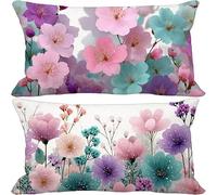 Outdoor Cushions 40cm x 70cm Lilac Cushion Covers Set of 2 Sofa Pillows Covers Soft Rectangle Decorative Pillows Flower Pattern Design with Invisible Zip for Summer Patio Garden Furniture 10-4581z