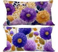 Outdoor Cushions 40cm x 70cm Purple Cushion Covers Set of 2 Sofa Pillows Covers Soft Rectangle Decorative Pillows Flower Pattern Design with Invisible Zip for Summer Patio Garden Furniture 10-5241t