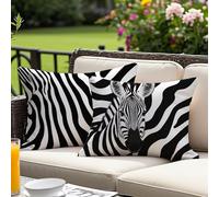 Outdoor Cushions 40x80 Set of 2 Pack, Black Cushion Covers 16 x 32 inch, Zebra Stripes Decorative Rectangular Lumbar Pillow Cases, Velvet Waterproof Garden Cushions, for Summer Garden Home Decor O-999
