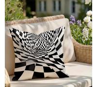 Outdoor Cushions 45 x 45 cm Black and White Set of 1, Soft Linen Square Cushion Covers Lattice, Double Sided Printing, Waterproof Decorative Garden Pillow Cases for Patio Furniture, Balcony Z9-328