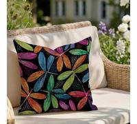 Outdoor Cushions 45 x 45 cm Black Set of 1, Soft Linen Square Cushion Covers Colorful, Double Sided Printing, Waterproof Decorative Garden Pillow Cases for Patio Furniture, Sofa, Balcony Z9-347