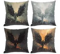 Outdoor Cushions 45 X 45 CM Set of 4 Angel Cushion Covers Wings Square Pillow Cases with Invisible Zipper Design Waterproof Linen Sofa Pillow Covers for Garden Patio Bench Chair Outdoor Home Decor S-3