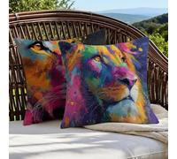 Outdoor Cushions 45cm x 45cm/18x18 Inch Large Cushion Covers Color Throw Pillow Cover Lion Linen Square Pillowcases for Park Chair Balcony Bed Garden Decorative, Gifts for Women, Set of 2 1B-645