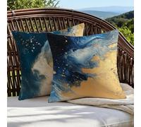 Outdoor Cushions 45cm x 45cm/18x18 Inch Large Cushion Covers Gold Throw Pillow Cover Navy Linen Square Pillowcases for Park Chair Balcony Bed Garden Decorative, Gifts for Women, Set of 2 1B-688