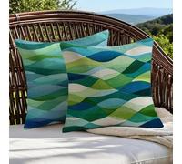 Outdoor Cushions 45cm x 45cm/18x18 Inch Large Cushion Covers Green Throw Pillow Cover Ripple Linen Square Pillowcases for Park Chair Balcony Bed Garden Decorative, Gifts for Women, Set of 2 1B-135