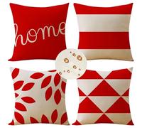 Outdoor Cushions 45cm x 45cm Set of 4 red Cushion Covers triangle Garden Cushions Waterproof Linen Square Sofa Cushions Decorative Pillow Throw Pillows for Garden Patio Bench Chair Outdoor Home Decor