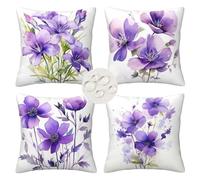 Outdoor Cushions 45cm x 45cm Set of 4 Waterproof Purple Cushion Covers Square Decorative Pillows floral Throw Pillow Case with Invisible Zipper for Outdoor Garden Patio Couch Bench 18x18 Inches -LI270