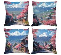 Outdoor Cushions 45x45 cm Cushion Covers Japan Throw Pillow Covers Linen Decorative Pillows with Invisible Zipper Square Pillowcase for Garden Furniture Park Bench Room Decor, Pack of 4 Landscape M144