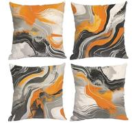 Outdoor Cushions 45X45 CM Set of 4 Orange Cushion Covers Black Square Pillow Cases with Invisible Zipper Design Waterproof Linen Sofa Pillow Covers for Garden Patio Bench Chair Outdoor Home Decor 2-R