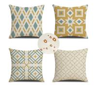 Outdoor Cushions 50cm x 50cm Set of 4 White Cushion Covers lattice Garden Cushions Waterproof Linen Square Sofa Cushions Decorative Pillow Throw Pillows for Garden Patio Bench Chair Outdoor Decor