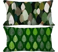 Outdoor Cushions 50cm x 70cm Green Cushion Covers Set of 2 Sofa Pillows Covers Soft Rectangle Decorative Pillows Leaf Pattern Design with Invisible Zip for Spring Summer Patio Garden Furniture 10-923s