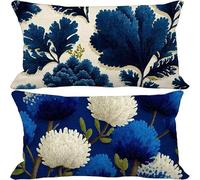 Outdoor Cushions 50cm x 80cm Blue Cushion Covers Set of 2 Sofa Pillows Covers Soft Rectangle Decorative Pillows Flower Pattern Design with Invisible Zip for Summer Patio Garden Furniture 10-4089e