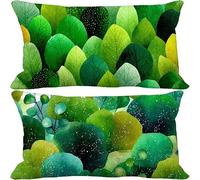 Outdoor Cushions 50cm x 80cm Green Cushion Covers Set of 2 Sofa Pillows Covers Linen Rectangle Decorative Pillows Leaf Pattern Design with Invisible Zip for Summer Patio Garden Furniture 10-5882x