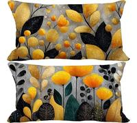 Outdoor Cushions 50cm x 80cm Yellow Cushion Covers Set of 2 Sofa Pillows Covers Soft Rectangle Decorative Pillows Nordic Pattern Design with Invisible Zip for Summer Patio Garden Furniture 10-5349d