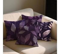 Outdoor Cushions 50x50 cm Purple Outdoor Waterproof Velvet Cushion Covers Leaf Pattern Double Sided Printing Throw Pillow Case Set of 4 Spring Summer Chair Garden Furniture Decor,Gift for women b-1463